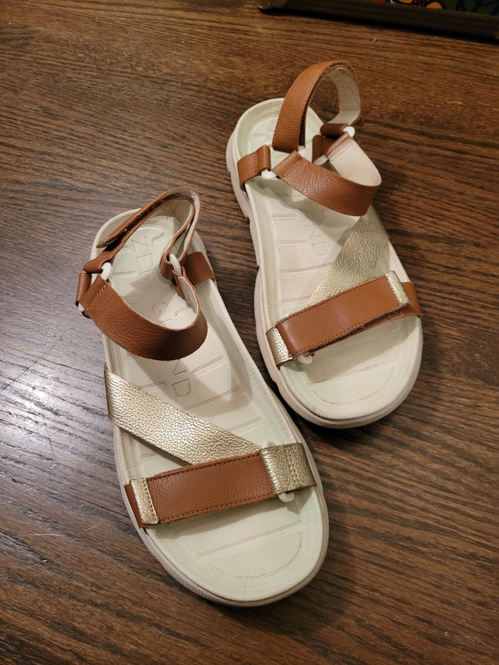 Cole Haan Brown and Gold Strappy Sport Sandals